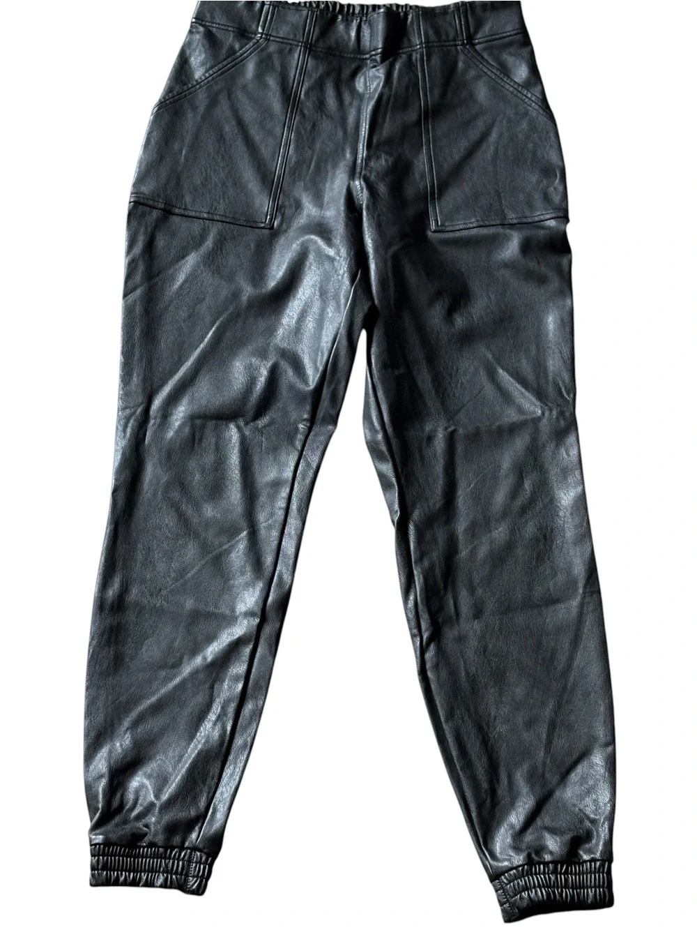 Spanx Faux Leather Joggers Size Large Black Elastic Waist - Picture 6 of 6